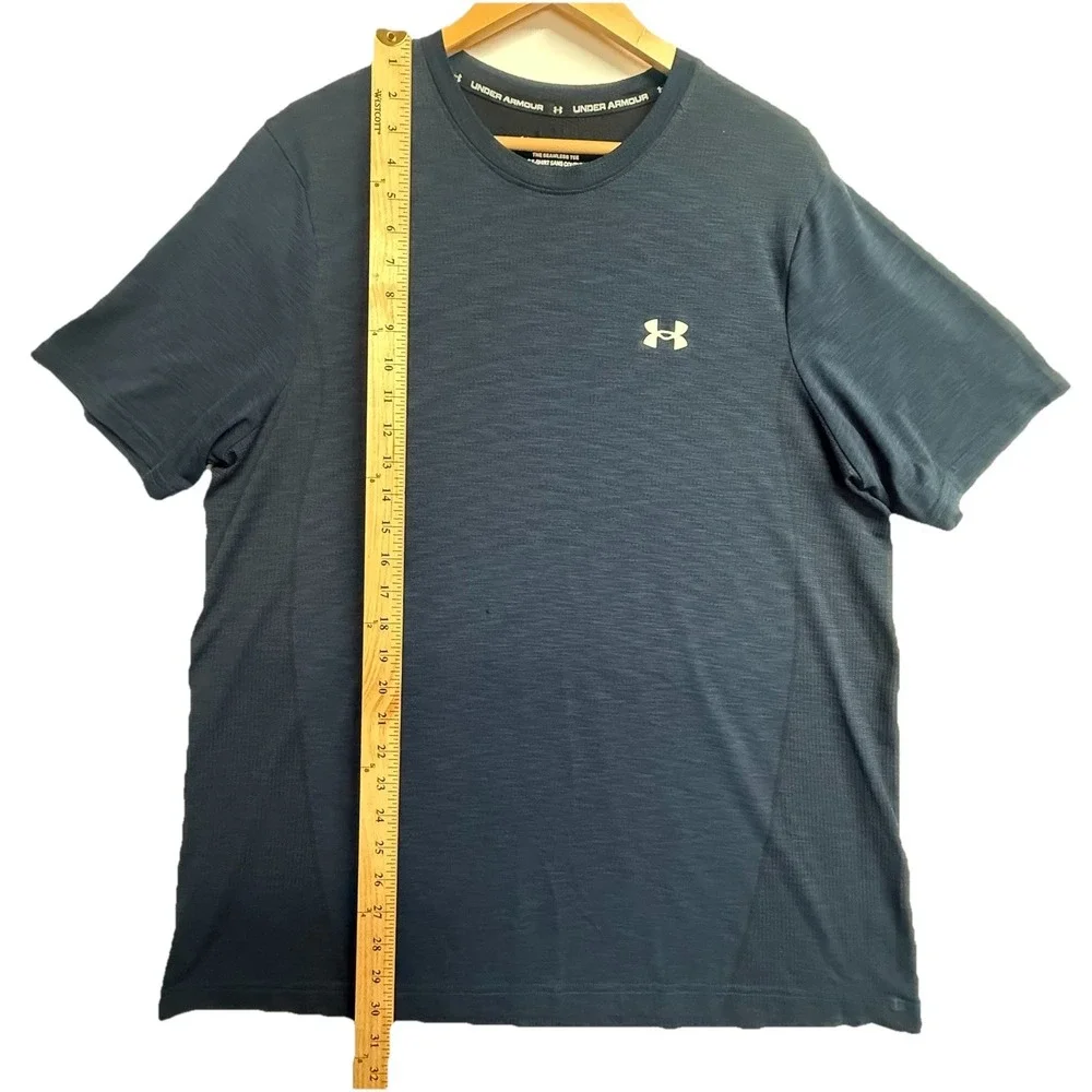 Under‎ Armour Seamless Tee XXL Blue HeatGear Shirt Mens Small Hole